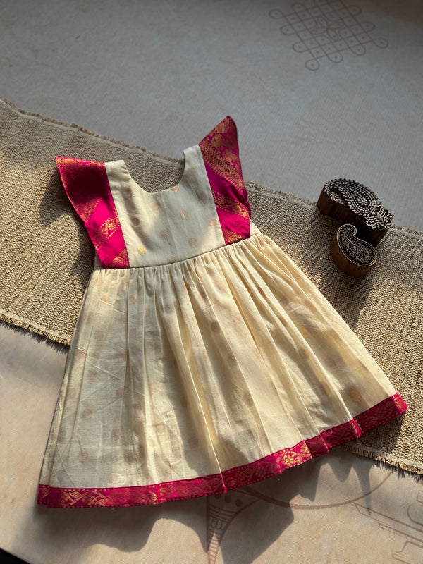 Anvi Kids Cotton Frock - Pink Onam Edit
