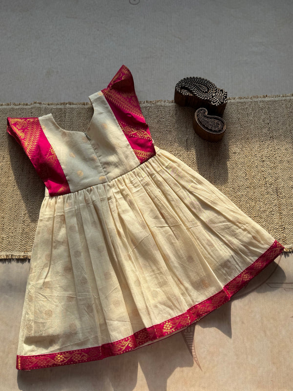 Anvi Kids Cotton Frock - Pink Onam Edit