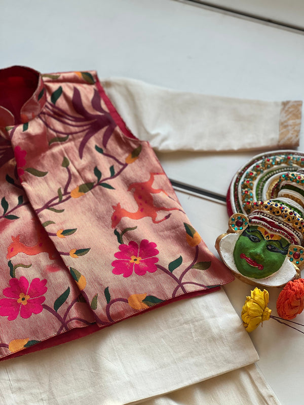 Boys - Paithani Kurta set - pink (Onam Collection)