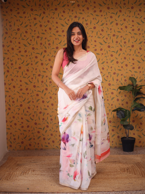 Floral Linen Saree