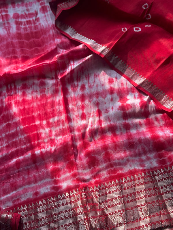 Shibori Mangalgiri Silk Cotton Unstitched Material- Kurta + Dupatta