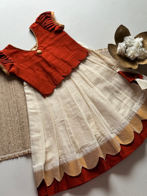 Arshi Crop top and skirt Orange - Onam edit