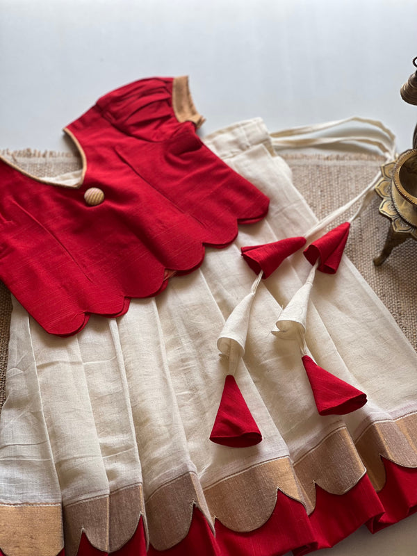 Arshi Crop Top and Skirt  red- Onam Edit