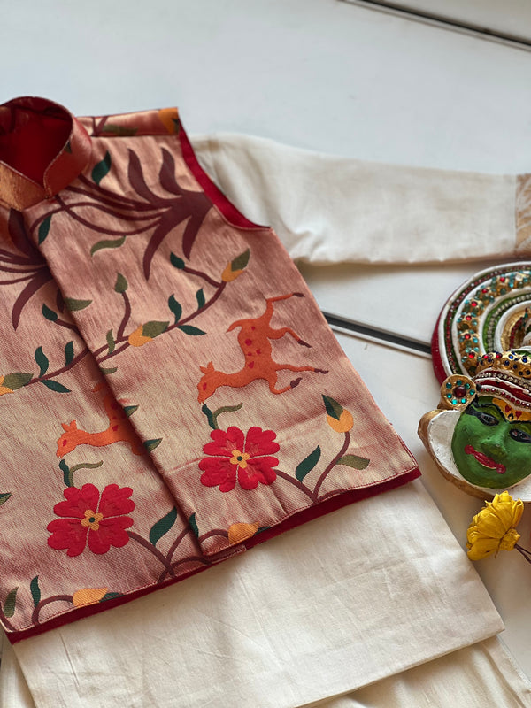 Boys - Paithani Kurta Set -RED (Onam Collection)