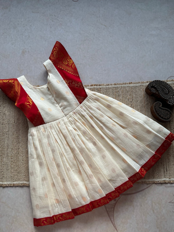 Anvi Kids Cotton Frock - RED Onam Edit