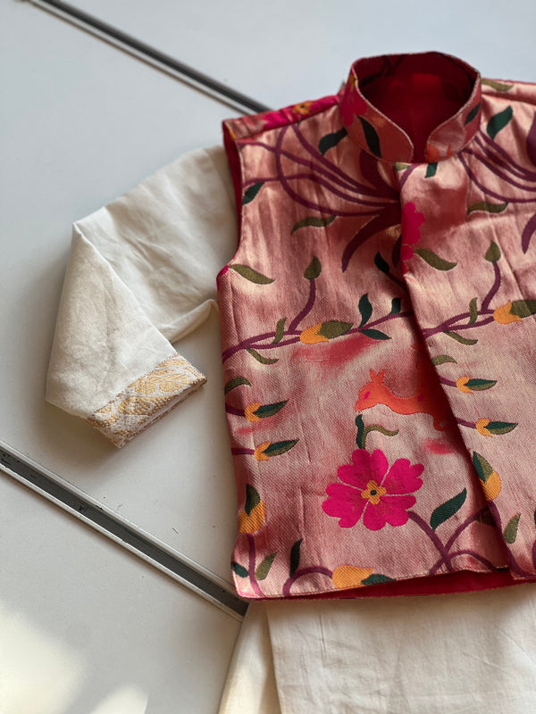 Boys - Paithani Kurta set - pink (Onam Collection)