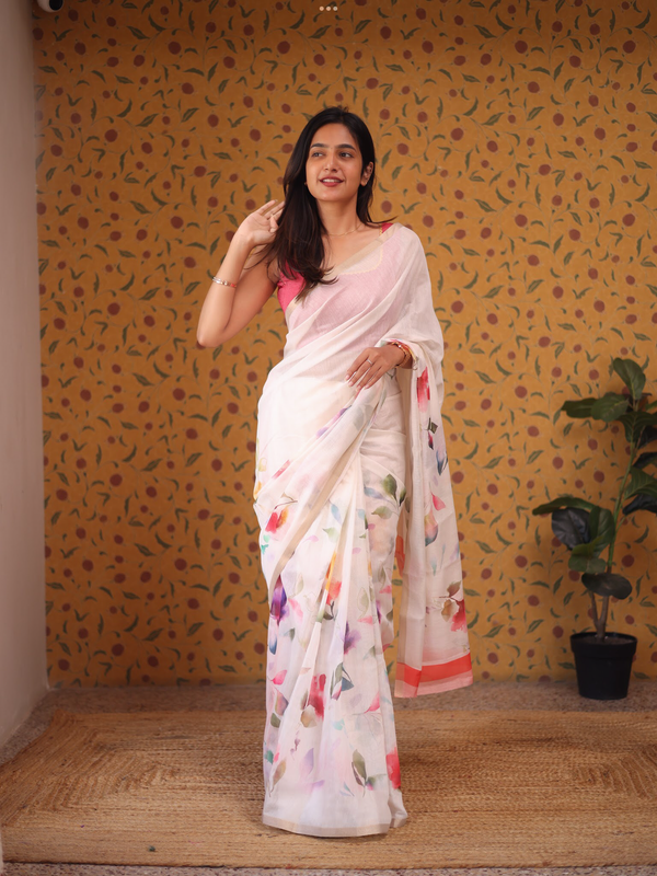 Floral Linen Saree