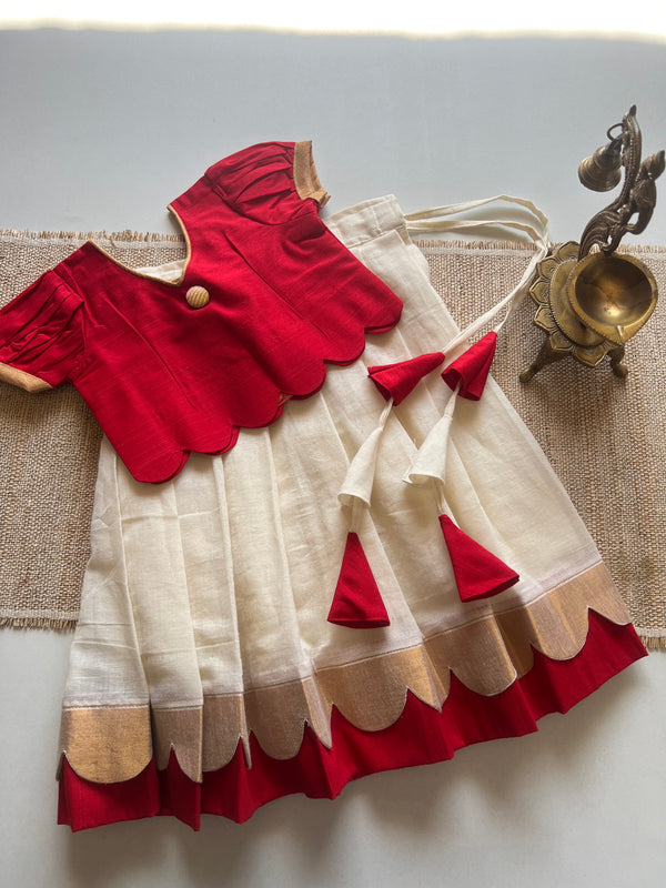 Arshi Crop Top and Skirt  red- Onam Edit