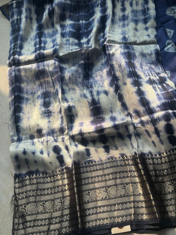 Shibori Mangalgiri Silk Cotton Unstitched Material- Kurta + Dupatta