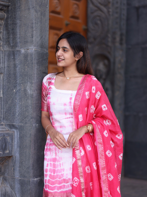 Shibori Mangalgiri Silk Cotton - Kurta + Dupatta - Onam FastTrack