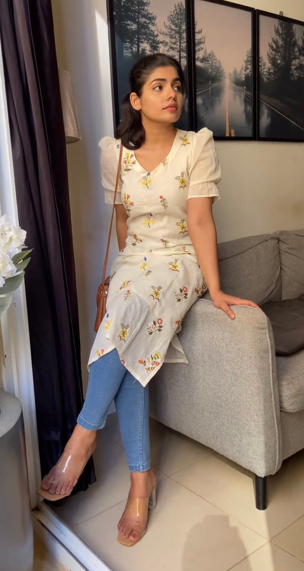 Yellow Multicolour Floral - Kurta (Onam Collection)