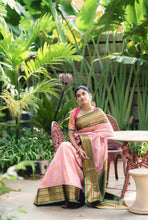 Semi Kanchi Silk Saree – Peach with Green Zari Border