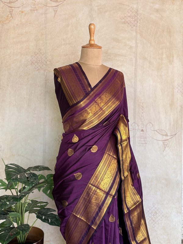 Semi Kanchi Silk Saree – Violet & Gold Saree
