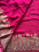 Soft Kashmir Pashmina Saree – Rani Pink Paisley Weave