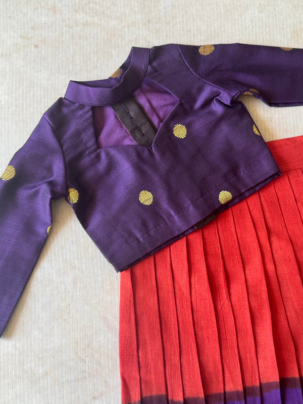 Eyali - Raw Silk Polka Dot Crop Top With Pleated Cotton Skirt