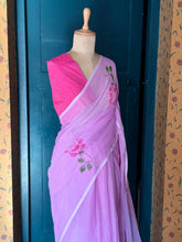 Blush Pink Mul Cotton Hand-Painted Saree with Rose Motifs
