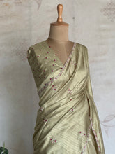 Sage Green Chanderi Saree with All-Over Hand Embroidery