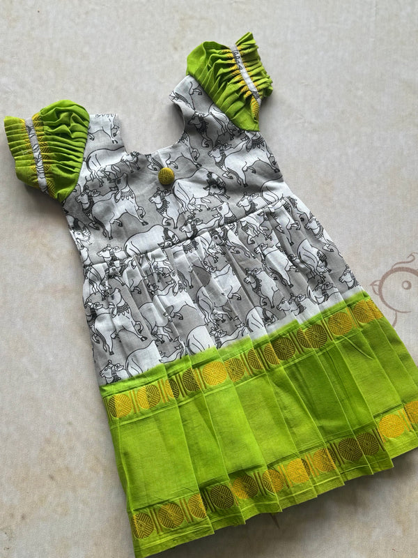 Sungudi Cotton Pichwai Print Kids Frock - Express