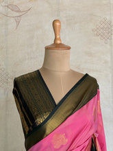 Semi Kanchi Silk Saree — Pink & Black