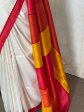 Vihara - Pure Tussar Silk Saree Ivory White with Red Border & Multicolor Pallu