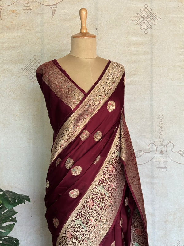 Manjari - Pure Satin Silk Meenakari Saree
