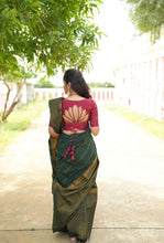 Nakshatra - Sungudi Cotton Saree Green with Kolam Embroidered Red Blouse