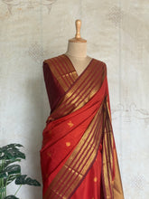 Semi Kanchi Silk Saree in Rust Orange with Gold Zari