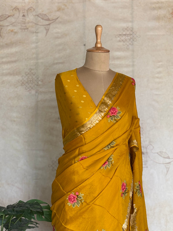 Vandita - Pure Chiffon Saree with Cross Stitch Floral Embroidery