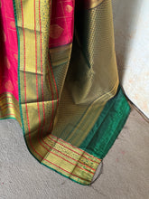 Semi Kanchi Silk Saree – Deep Red & Green Kanchi Zari Border