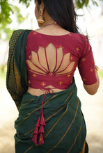 Nakshatra - Sungudi Cotton Saree Green with Kolam Embroidered Red Blouse