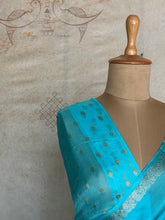Sadhna - Pure Chiffon Cross Stitch Saree with Floral Embroidered Border & Zari Pallu