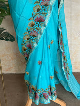 Sadhna - Pure Chiffon Cross Stitch Saree with Floral Embroidered Border & Zari Pallu
