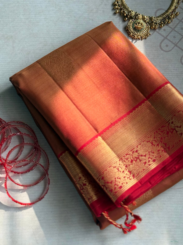Pure Kanjivaram Soft Silk Saree with Paisley Zari Buttas & Kanchi Border – Vintage Edition