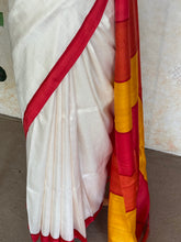 Vihara - Pure Tussar Silk Saree Ivory White with Red Border & Multicolor Pallu