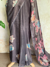 Shraddha - Linen Floral Applique Saree — Black Hakoba Lace Border
