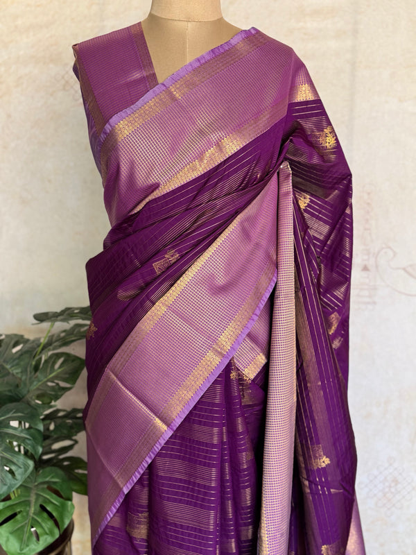 Royal Violet Semi Kanchi Silk Saree with Grand Zari Pallu