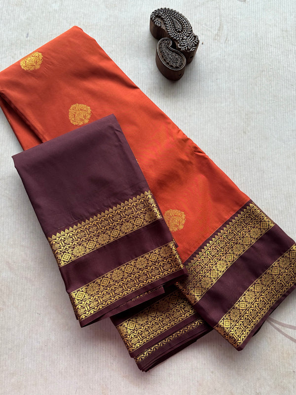 Semi Kanchi Silk Saree - Rust Orange Festive & Ethnic Wear