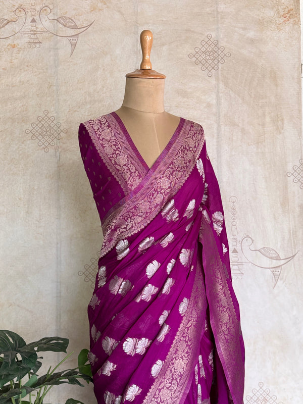 Nandhana - Crinkle Georgette Saree with Sona Rupa Zari Weaving