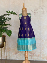 Ziva - Kids Vegan Silk Long Dress – Royal Purple & Aqua Blue with Zari Buttas