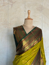 Semi Kanchi Silk Saree – Mehandi Green with Green Zari Border