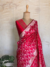 Vasundhari - Pure Banarasi Red Jaal Saree