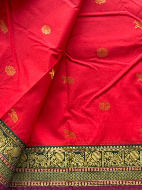 Semi Kanchi Silk Saree – Chakram & Elephant Zari Buttas