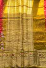 Dhara - Red & Mustard Yellow Embroidered Silk Saree with Antique Zari Border