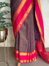 Semi Kanchi Silk Saree – Pink & Brown Checks