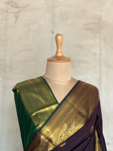 Semi Kanchi Silk Saree – Deep Plum with Emerald Green Pallu