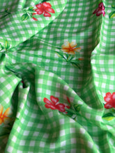 Pure Mangalgiri Silk Light Green Gingham Checks Saree with Floral Digital Prints