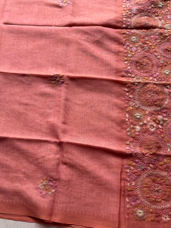 Ceya Linen Saree with Hand Floral Embroidery