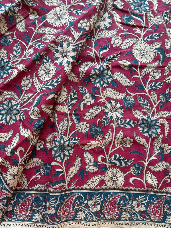 Kota Cotton Kalamkari Saree with Floral Body & Ramayana Pallu