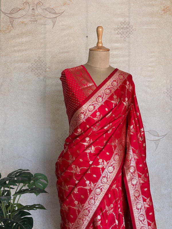 Yamini - Pure Banarasi Mushru Saree With Jaal Weaving
