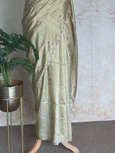 Sage Green Chanderi Saree with All-Over Hand Embroidery